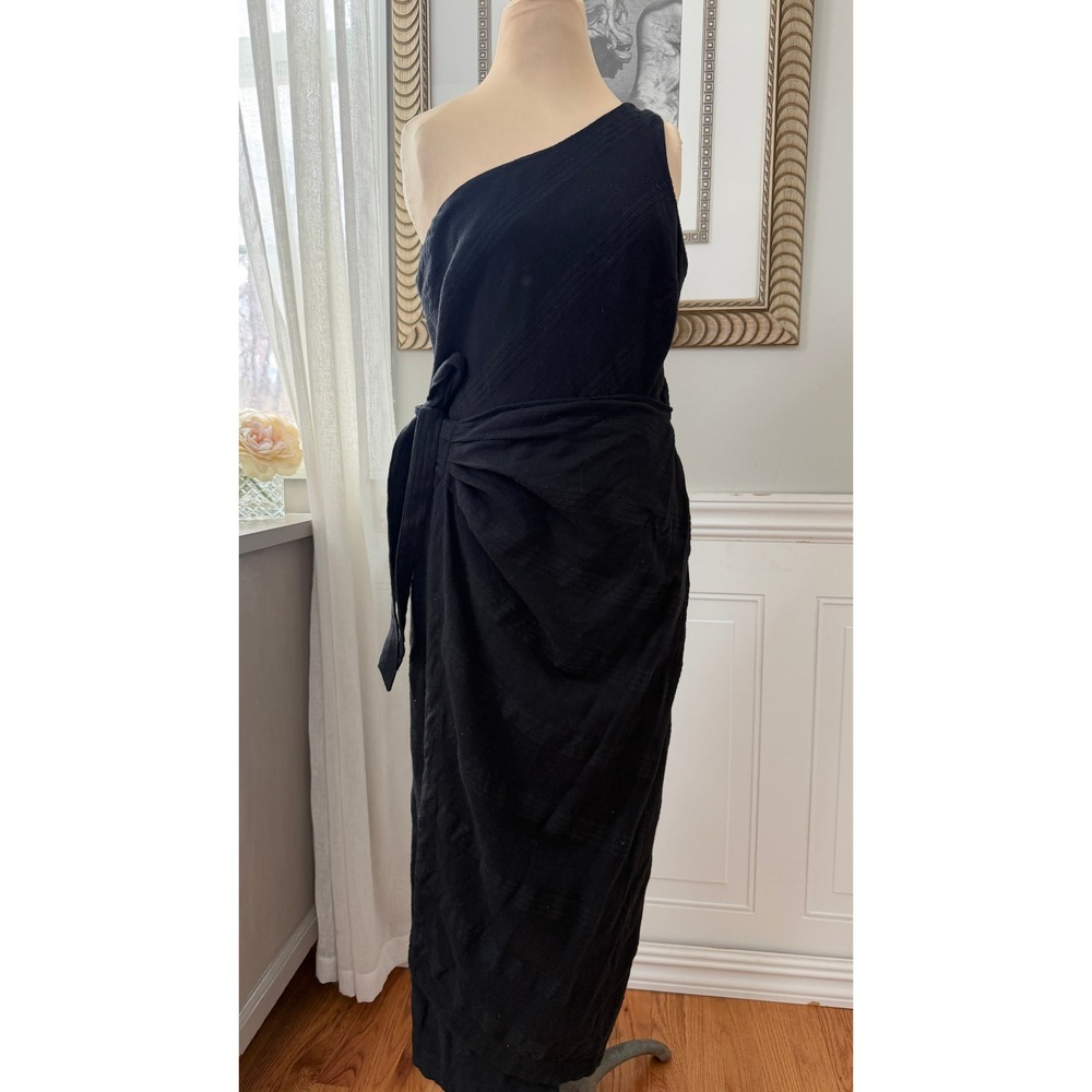 Free People Cocktail One Shoulder Tie Linen Cotton Black Minimalist Size M